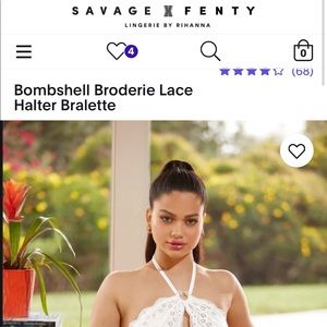 White Savage X Fenty Bombshell Broderie Lace Halter Bralette and matching panty